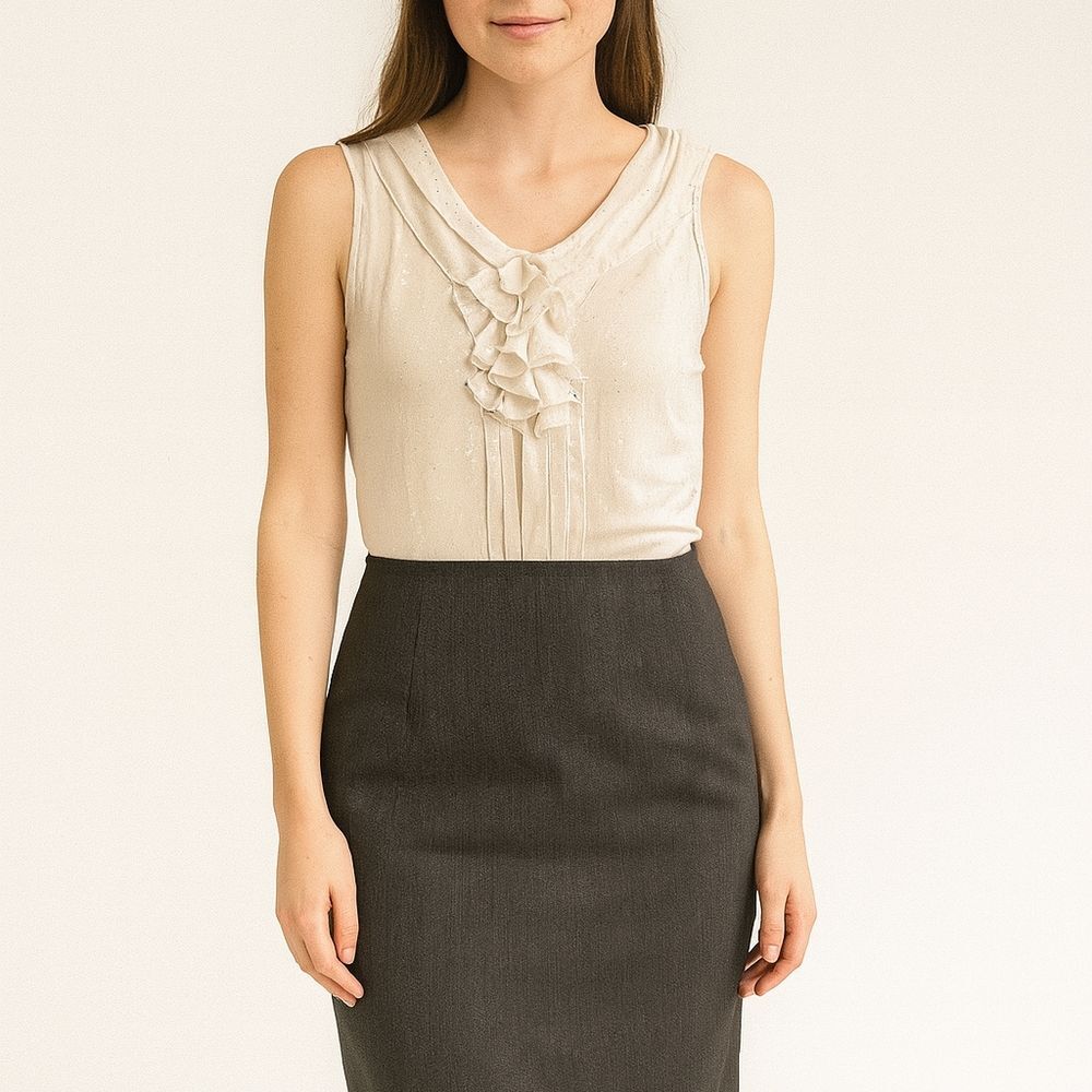 The Limited XS Blouse Ruffle Sleeveless Rosette Y2K Glam Glitz Sparkly Cami Bow